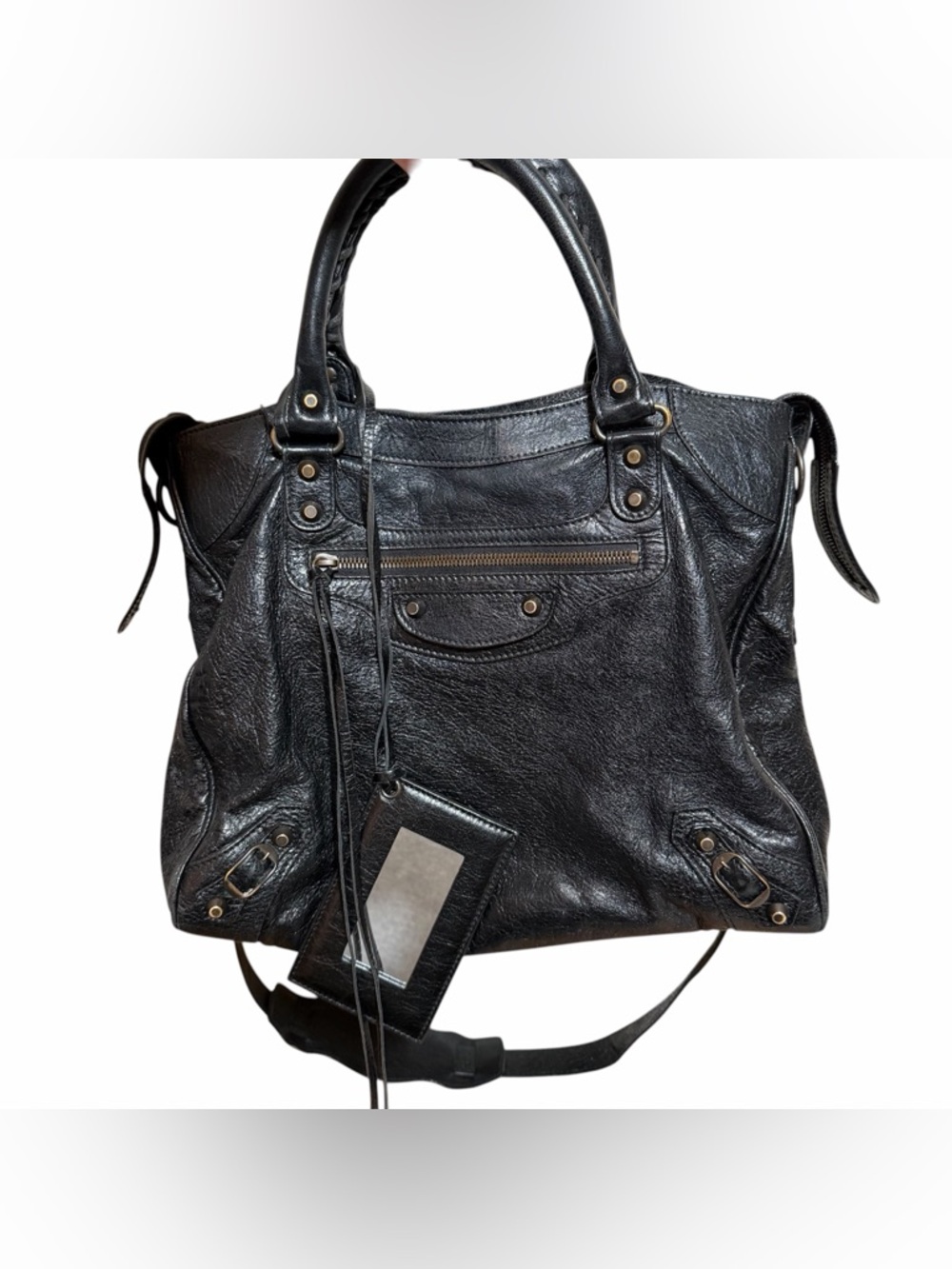 Balenciaga Classic Velo Black Leather Bag Aged Brass Moto Crossbody - Picture 2 of 16